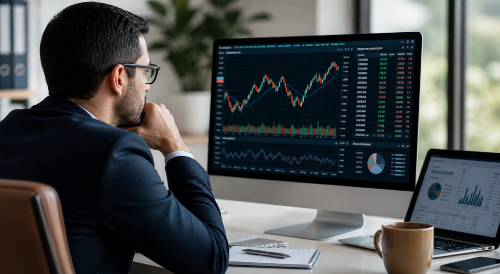 Trader concentré analysant les graphiques du marché